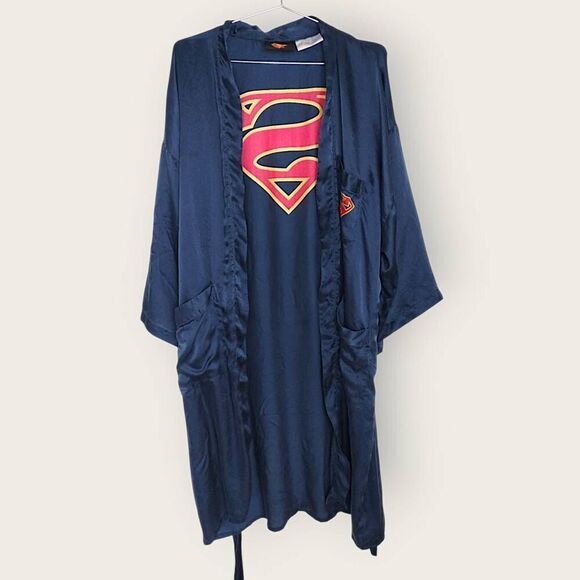 Superman DC Comics Robe Mens One Size Silk‎ Kimono 1999 Belt Vintage - Picture 3 of 11